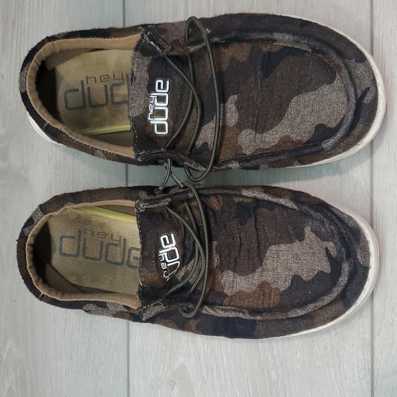 Hey Dude Wally Linen Youth Camo Loafer Slip on shoes sz Y6-L7 - Picture 4 of 11